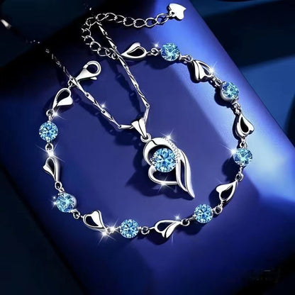 ✨✨【Vásárolj egyet, kapsz egyet ingyen】💎💎925 ezüst karkötő és nyaklánc szett óceáni szív motívummal