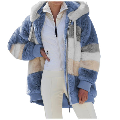 🎀【S-5XL】 Női alkalmi laza őszi és téli plüss kapucnis dzseki-4127521
