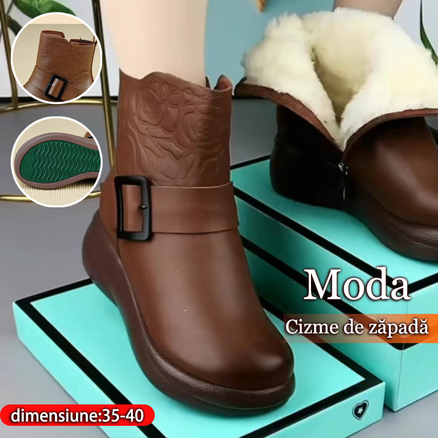 【35-40】Nowe buty zimowe z grubą podeszwą i okrągłymi noskami z prawdziwej skóry-3843802