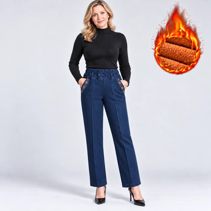 Poslední den – 50% sleva 【L–4XL】Zateplené dámské zimní džíny s vysokým pasem a pružným materiálem, lichotivý střih a snadné kombinování