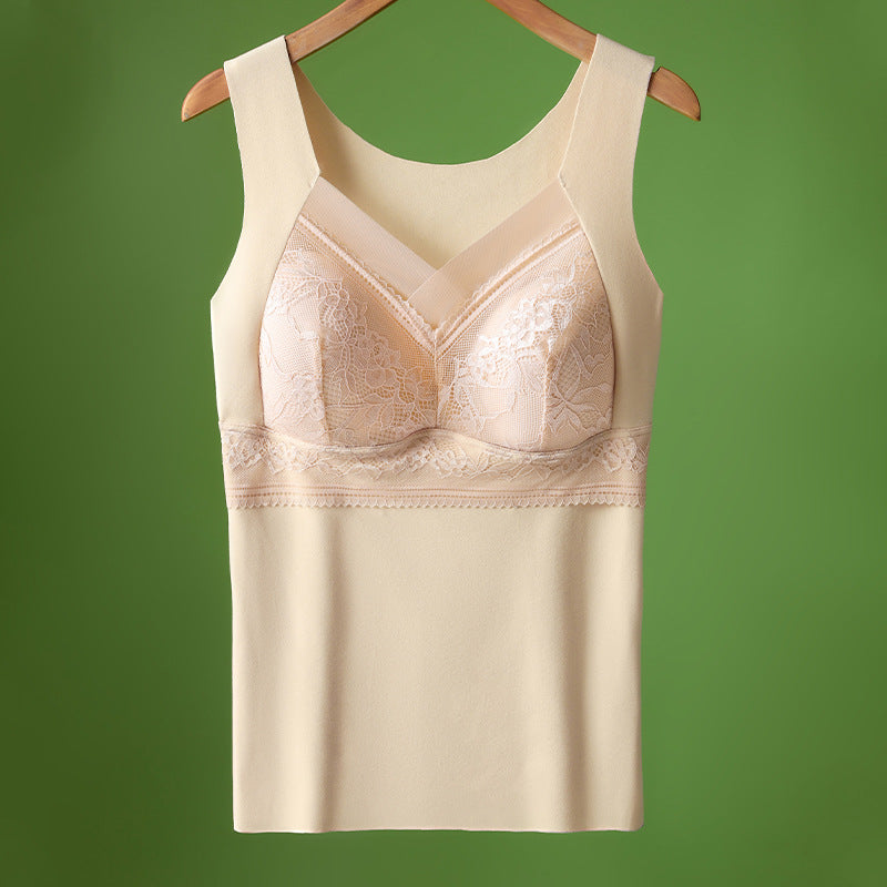 🔥❤️【40-100 komada】Ženski topli jesensko-zimski baršunasti prsluk od čipke s ugrađenim jastučićem za prsa 4130254