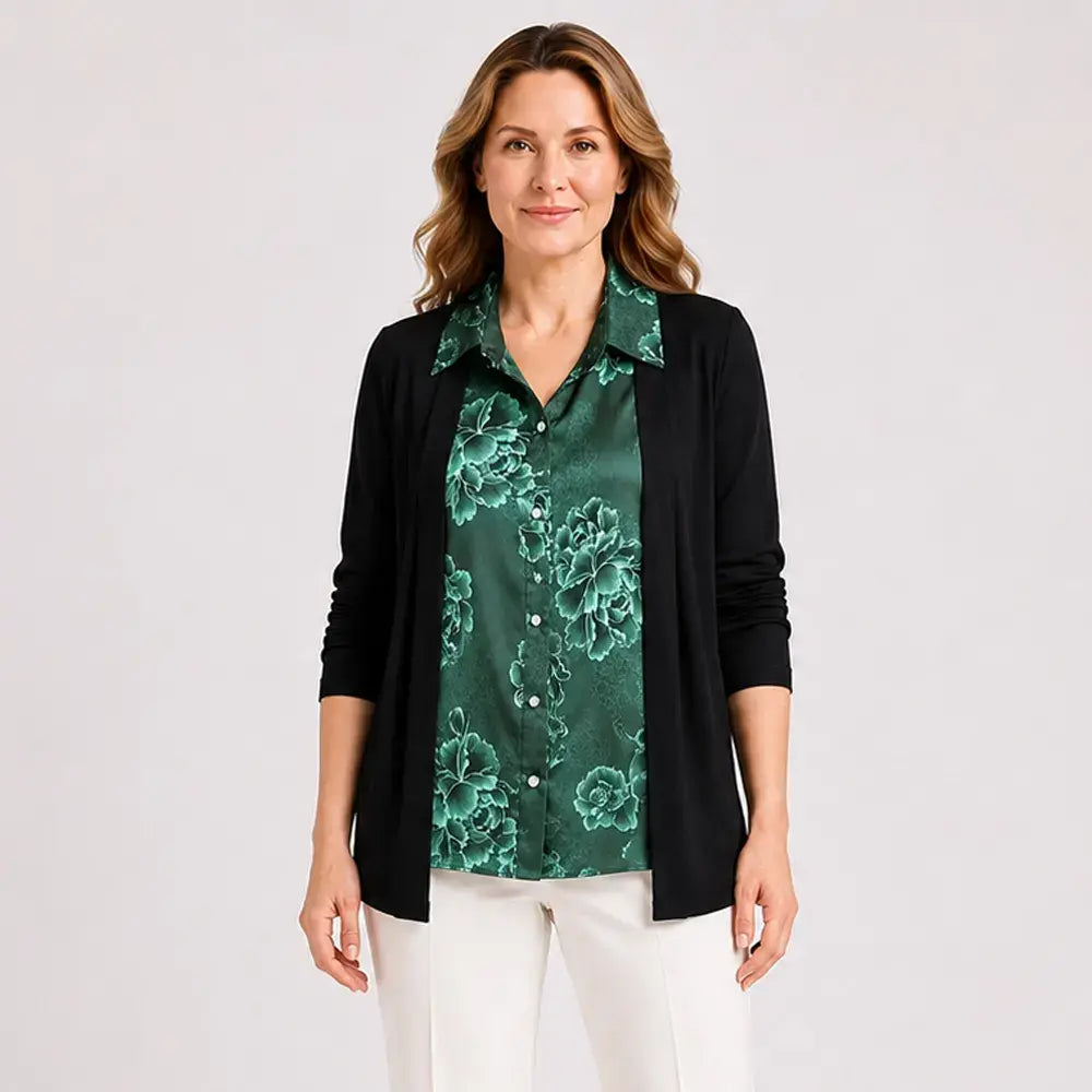 ⏳ Poslední den – sleva 50 % 👚【M–4XL】Dámská dvoudílná košile s vrstveným vzhledem – dlouhý rukáv, zeštíhlující střih, ležérní podzimní top
