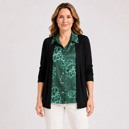 ⏳ Poslední den – sleva 50 % 👚【M–4XL】Dámská dvoudílná košile s vrstveným vzhledem – dlouhý rukáv, zeštíhlující střih, ležérní podzimní top