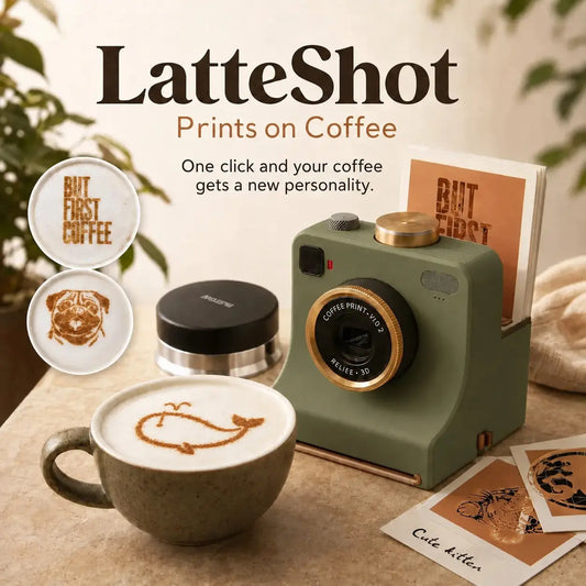 ✅【 Obsahuje 12 náhodně vybraných jednobarevných karet s modely.】🔥 Retro fotoaparát na latte art — Mechanická tiskárna šablon na latte art