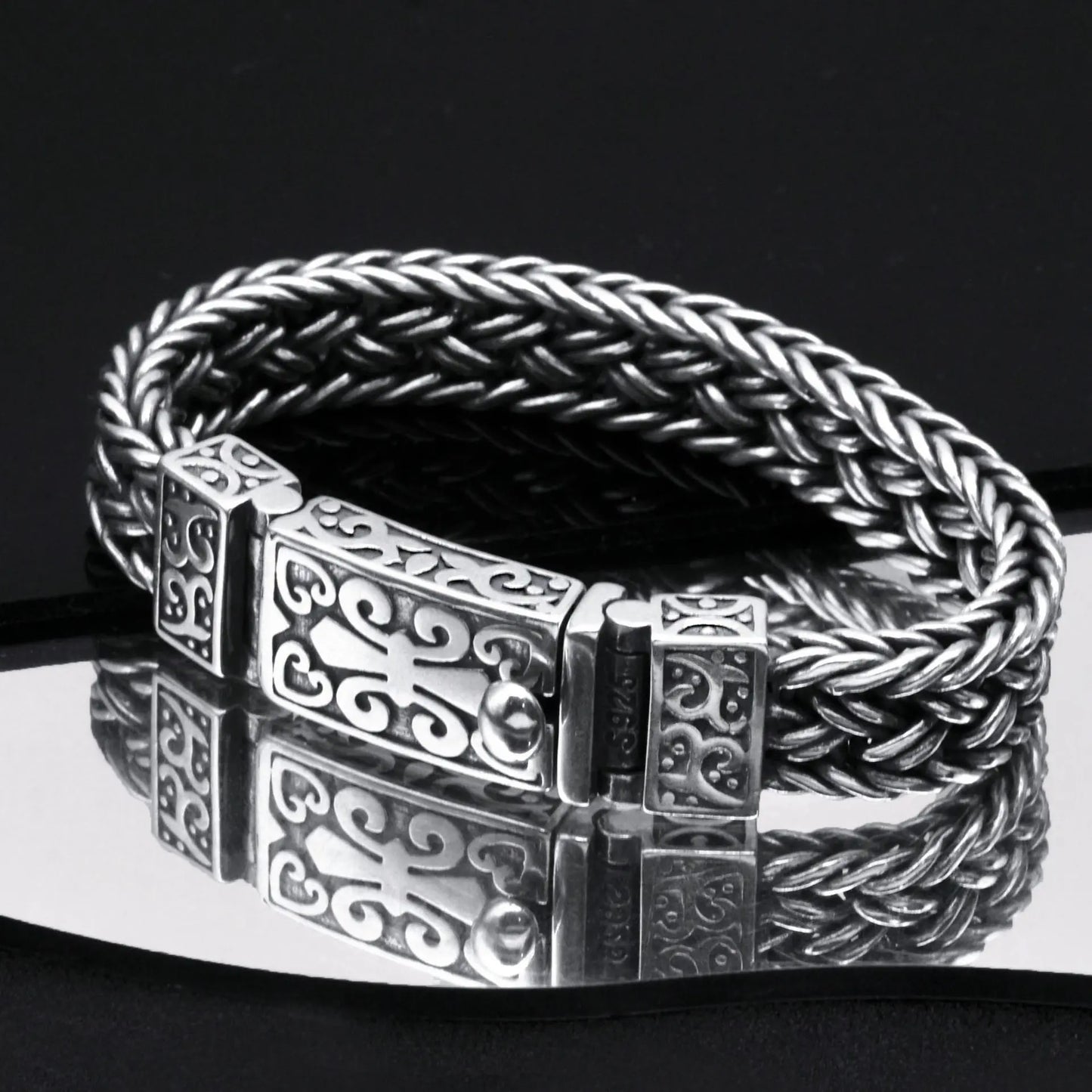 ✨✨Pánské náramky ze stříbra 925, ručně tkané, široké a silné – trendy retro styl.
