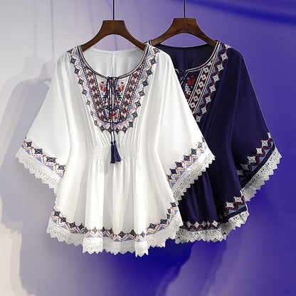 😍【Časově omezená sleva】[S~5XL] Dámské vyšívání velké velikosti Top nové letní topy