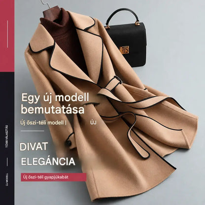 😊👩【50% kedvezmény】【M–4XL】Új, koreai stílusú őszi/téli kabát – Kétoldalas, kasmírhatású, közepes hosszúságú