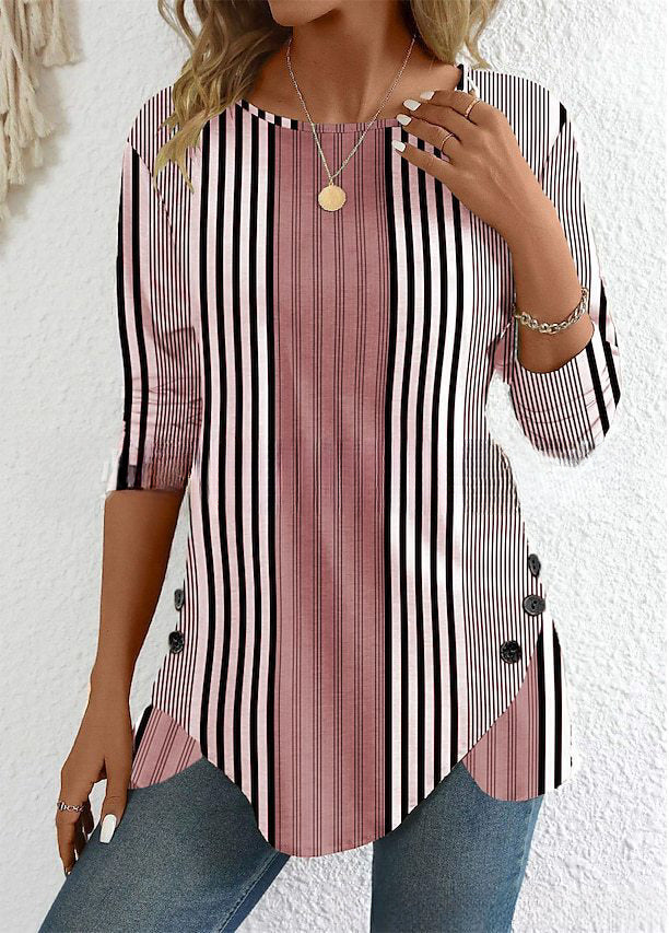 【S-3XL】Nueva blusa estampada a rayas de primavera para mujer