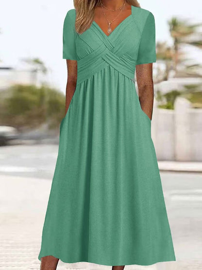 🔥🔥👗【S-3XL】2026 Čistobarvne modne srednje dolge obleke za prosti čas