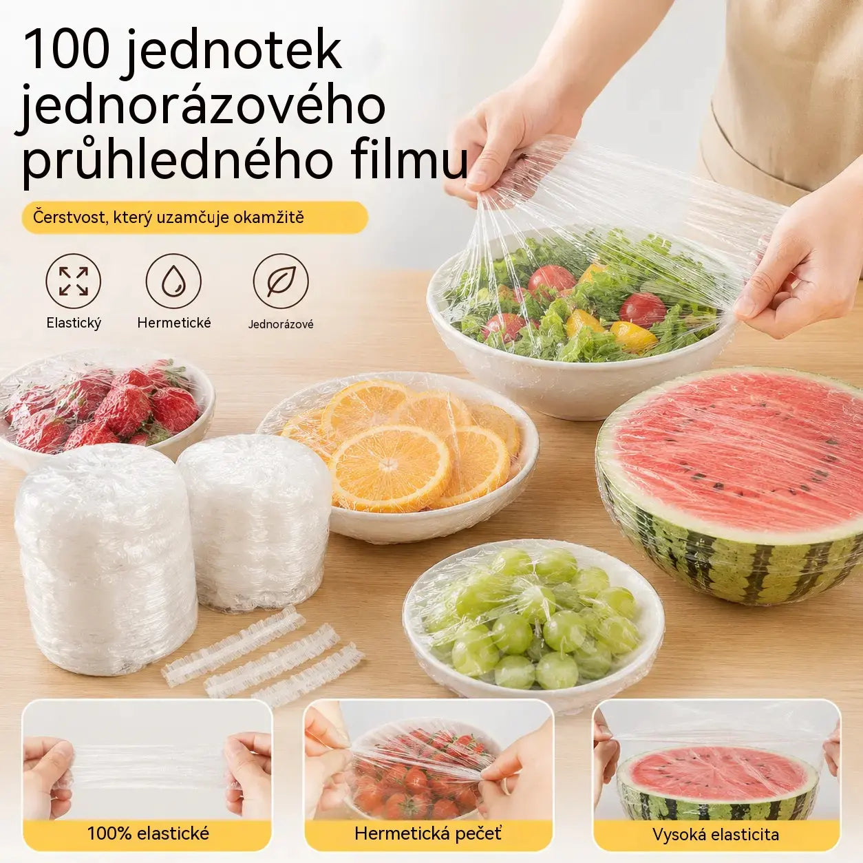 ✅✅【200 kusů】✅Průhledná jednorázová fólie, ideální na nádoby a potraviny. Dokonale přilne, dobře utěsňuje a snadno se používá.