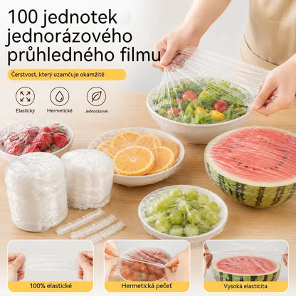 ✅✅【200 kusů】✅Průhledná jednorázová fólie, ideální na nádoby a potraviny. Dokonale přilne, dobře utěsňuje a snadno se používá.