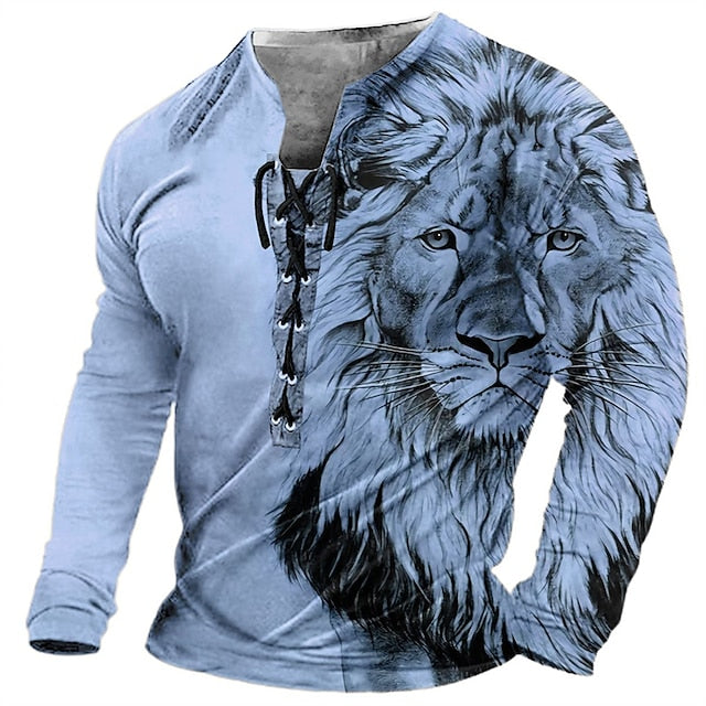 🦁🦁【S-4XL】 Męski, swobodny T-shirt z długim rękawem i nadrukiem 3D