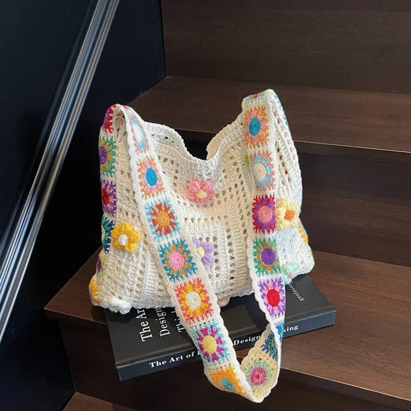 📢📢 Féláron! ⏰ Női boho horgolt táska – kézzel készített, egyedi design ✨