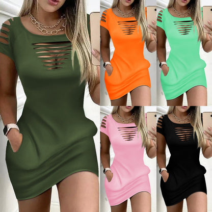 🆒Letnia promocja 2024 New Fashion Seksowna sukienka z okrągłym dekoltem-3588472