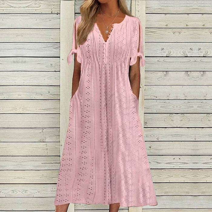 【S-5XL】Nowa, elegancka sukienka damska w jednolitym kolorze 4225462