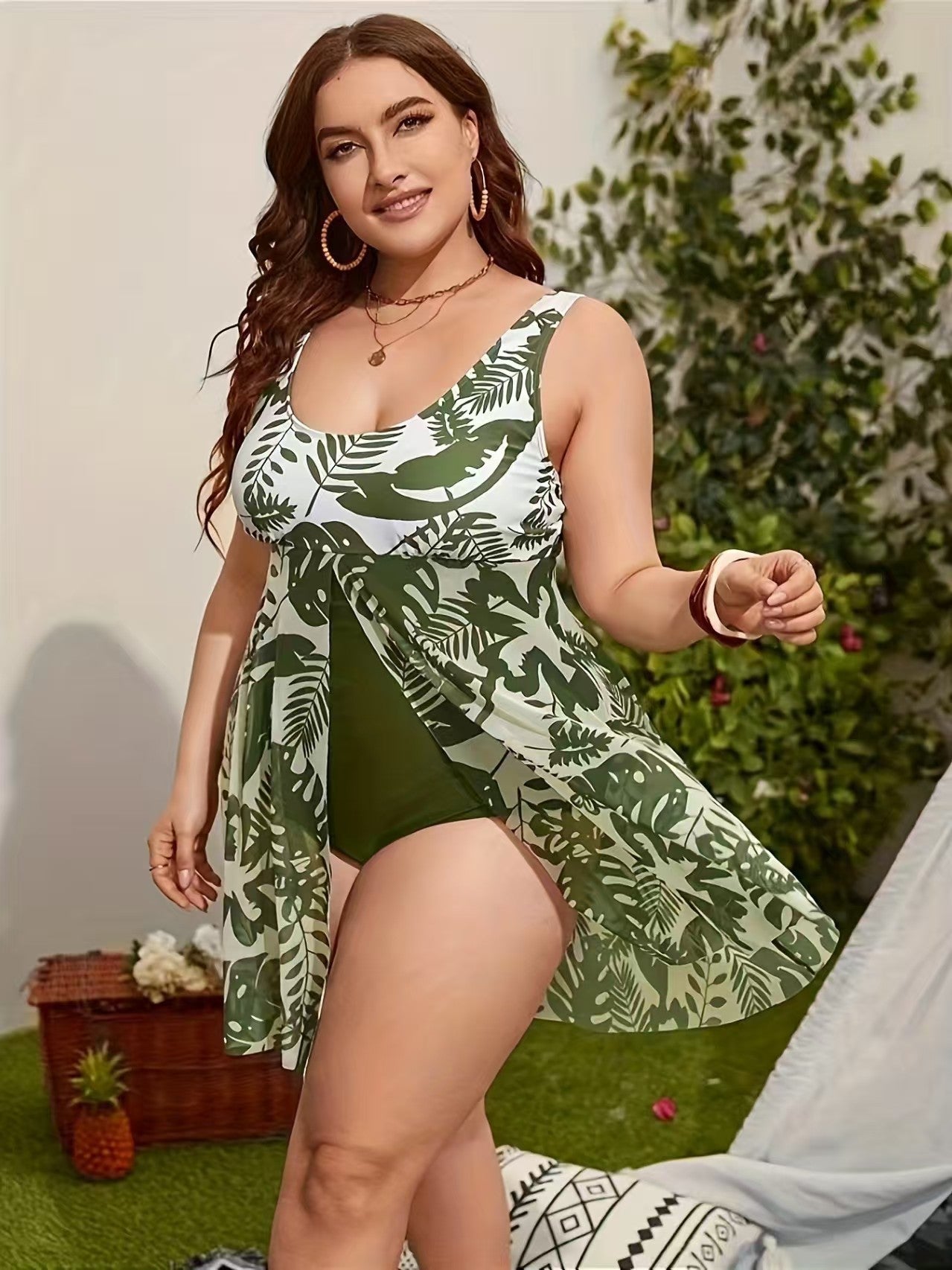 🏖️🏝️ Kétrészes fürdőruha kifejezetten telt nőknek – divatos minta, karcsúsító hatás 👙 Kényelmes, modern, nyaraláshoz ideális! ✨