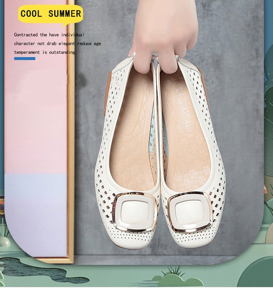 🔥【35-40】 2024 nowe letnie buty z prawdziwej skóry buty z gołą skórą płytkie usta damskie buty z miękkim dnem-3584246
