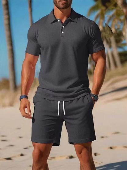 【S~3XL】Pánská souprava sestávající z košile s krátkým rukávem a kraťasů, ideální pro každodenní nošení.