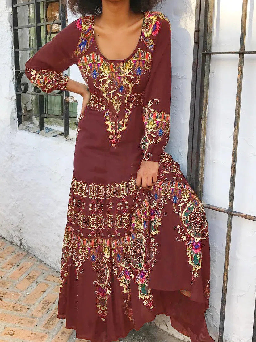 🔥🎉【S-3XL】2025 Zima Nowa Moda Damska Sukienka W Stylu Etnicznym Z Nadrukiem-3850971