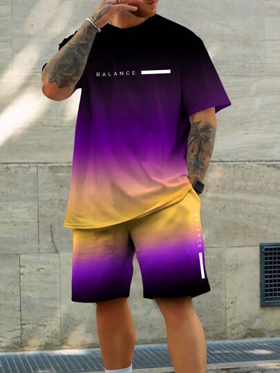 【S-4XL】Gradientní tričko + šortky – prodyšné, pohodlné, stylové 🏃 Skvělé na sport, do posilovny i na každý den! 🔥
