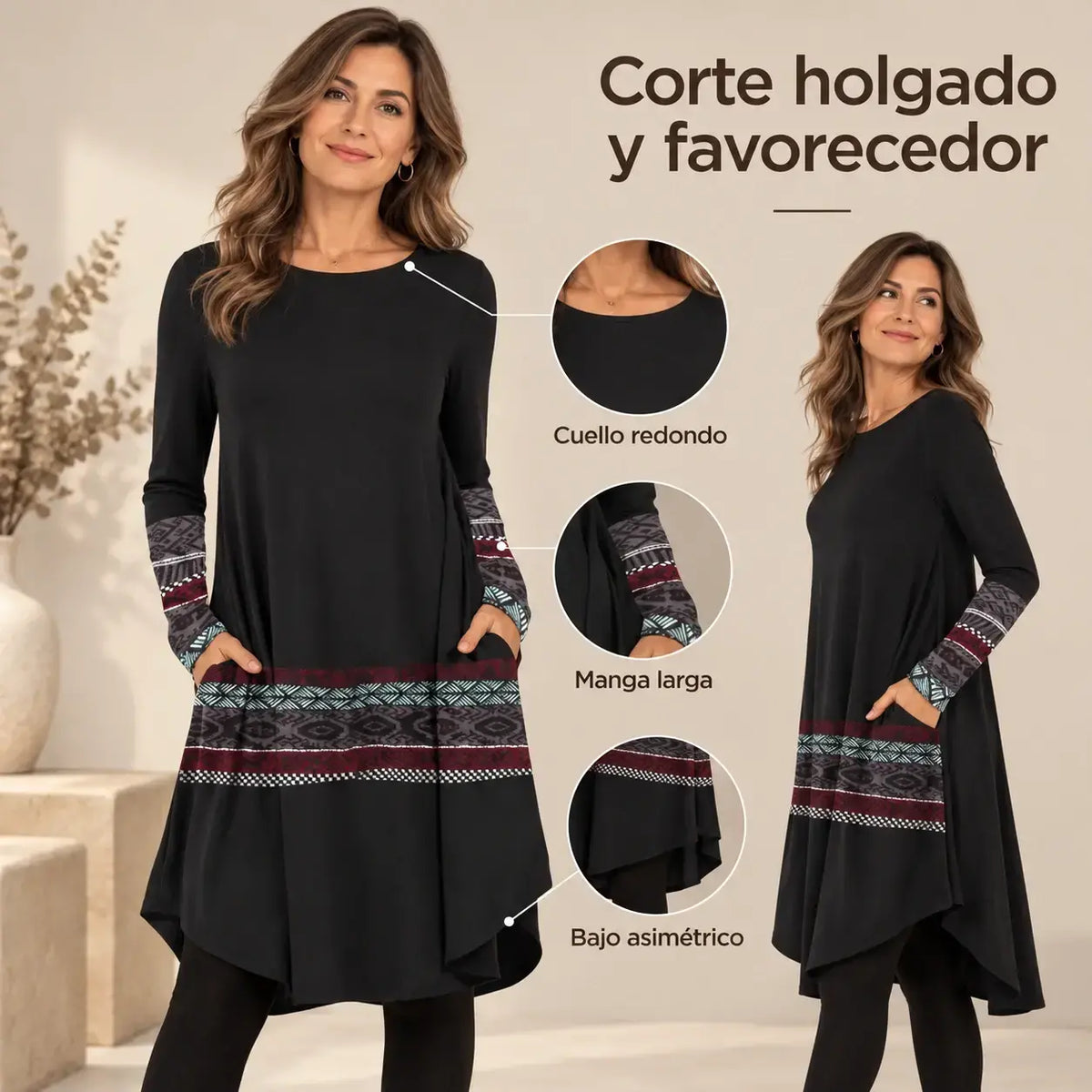 👗Poslední den – sleva 50 %【S–5XL】Dámské podzimní a zimní šaty s retro potiskem ve větších velikostech, lichotivý střih