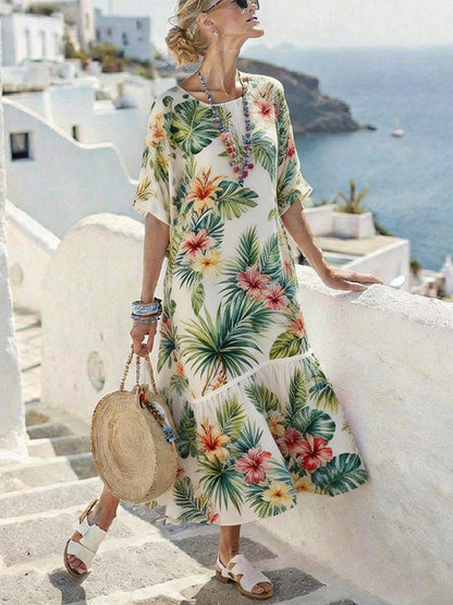 【S-3XL】🌺Γυναικείο Casual Φόρεμα με Κοντό Μανίκι και Σχέδιο, Πουλόβερ👗
