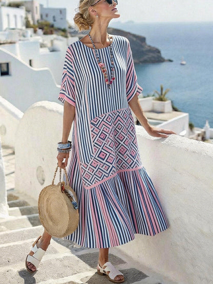 【S-3XL】🌺Γυναικείο Casual Φόρεμα με Κοντό Μανίκι και Σχέδιο, Πουλόβερ👗