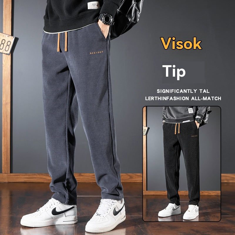 【M-5XL】Pánské podzimní/zimní kalhoty z tlustého manšestru a ženilky-4185621