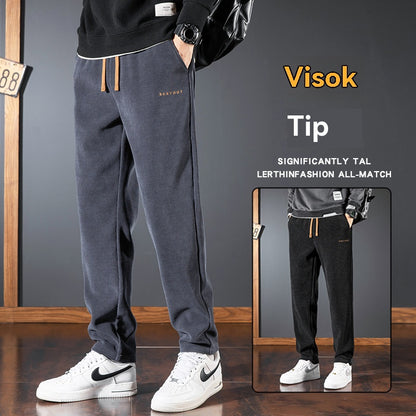【M-5XL】Pánské podzimní/zimní kalhoty z tlustého manšestru a ženilky-4185621