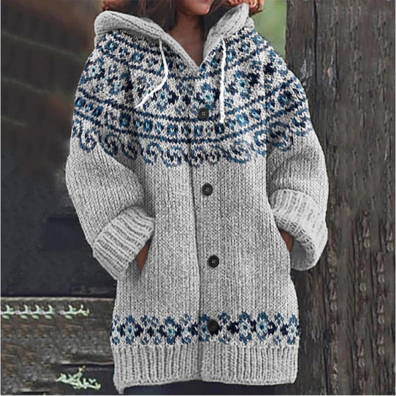 🔥Poslední den – sleva 50 %🔥【S~5XL】✨Nová barevná pletená bunda s kapucí na podzim/zimu
