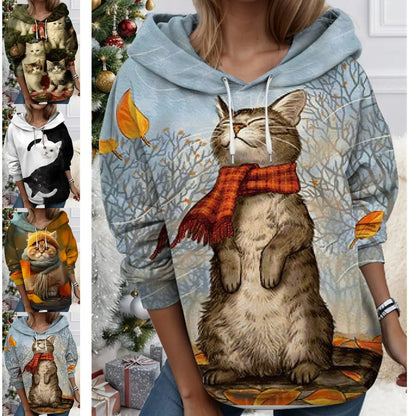【S-6XL】Kočičí tričko s dlouhým rukávem – volný střih, pohodlné a hřejivé 🐱 Perfektní na podzim a zimu, samostatně nebo pod svetr! ✨