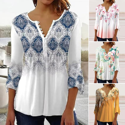 😍【Sleva 50 %!】Stylové dámské tričko s výstřihem do V [S-5XL] s velmi moderním potiskem.