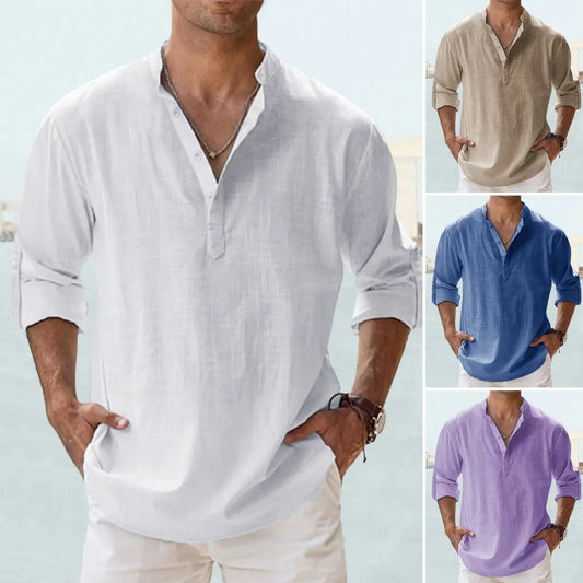 ⏳Poslední den 50% sleva【S–5XL】Nová módní pánská košile z bavlny a lnu, prodyšná, volný a pohodlný střih