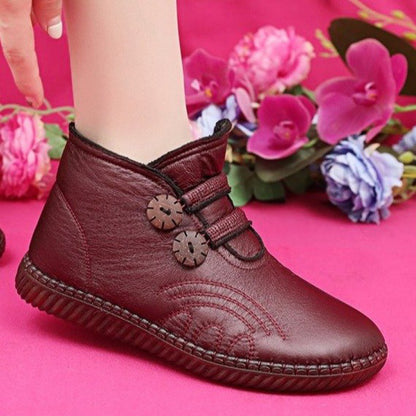 💥【Bestseller!】【Velikosti 35-40】Nové protiskluzové bavlněné zimní ploché kozačky, kotníkové boty, teplé kožené kozačky, bavlněné boty
