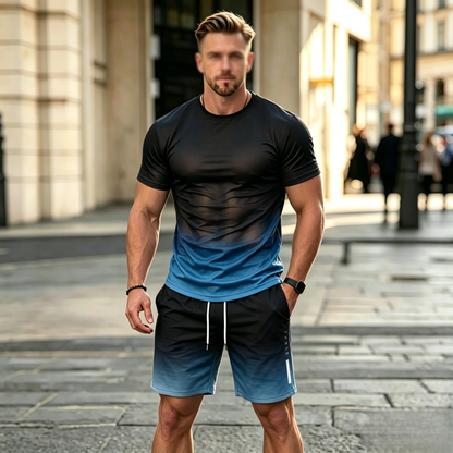 💥【S-6XL】Kontrasztos színű sport szett | Gyorsan száradó, rugalmas, nyári sokoldalú férfi szett