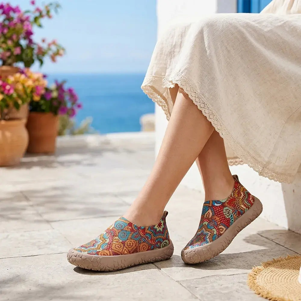 ⭐🌺【36-43】Dámské plátěné nazouvací boty s potiskem - lehké, s měkkou podrážkou, ležérní - prodyšné, malované mokasíny