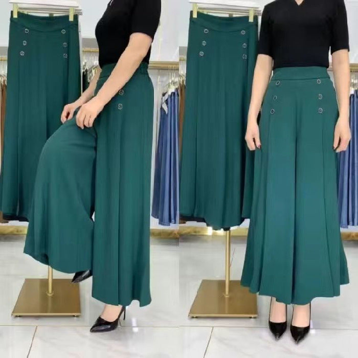 【Kup 1 dostań 1 za darmo】【M-5XL】Modna, drapowana spódnica damska z szerokimi nogawkami i wysokim stanem-3892536