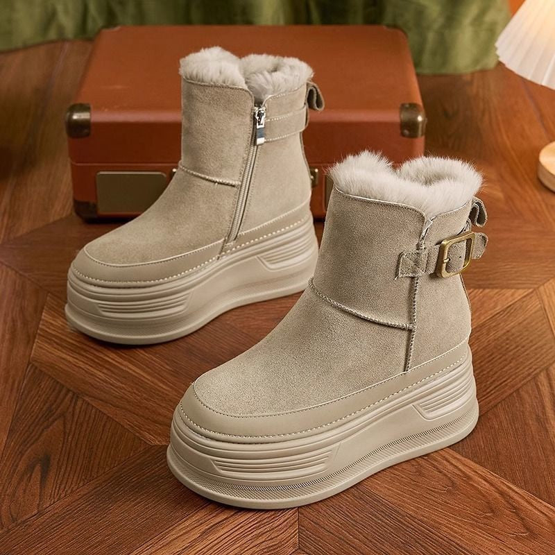 ⛄️👢【35-40】Nowy styl, miękka skórzana gruba podeszwa plus aksamitne botki damskie, modne i ciepłe