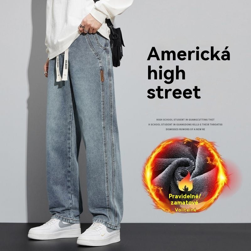 Spodnie zimowe z podszewką z polaru, luźne i proste-4213486