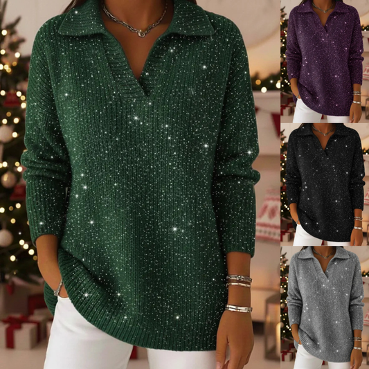 🔥【S-3XL】Marzycielski damski, modny i elegancki sweter z dzianiny, dekolt w serek, wzór gwiaździstego nieba 4207095