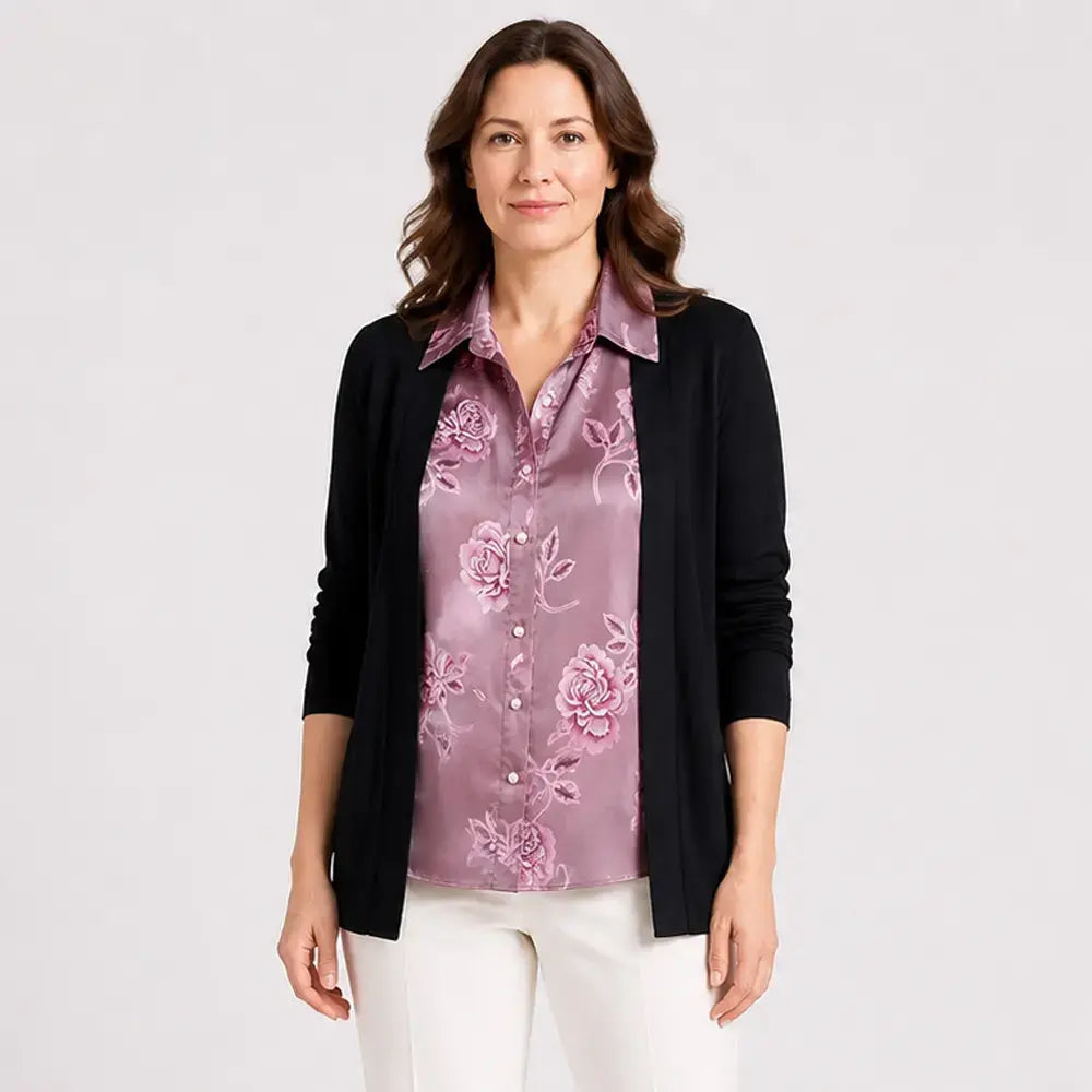 ⏳ Poslední den – sleva 50 % 👚【M–4XL】Dámská dvoudílná košile s vrstveným vzhledem – dlouhý rukáv, zeštíhlující střih, ležérní podzimní top