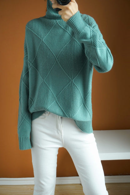 🔥💟 【49%  OFF】【S-2XL】 2024 nowy damski luźny kaszmirowy sweter z golfem na jesień i zimę 2024-3843813