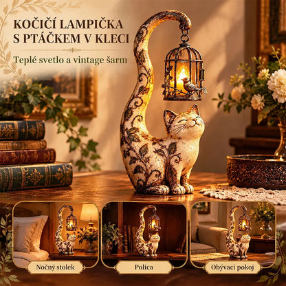 🐱💡Noční světlo ve stylu vintage – kočka s ptačí klecí – kreativní zahradní dekorace✅platba na dobírku