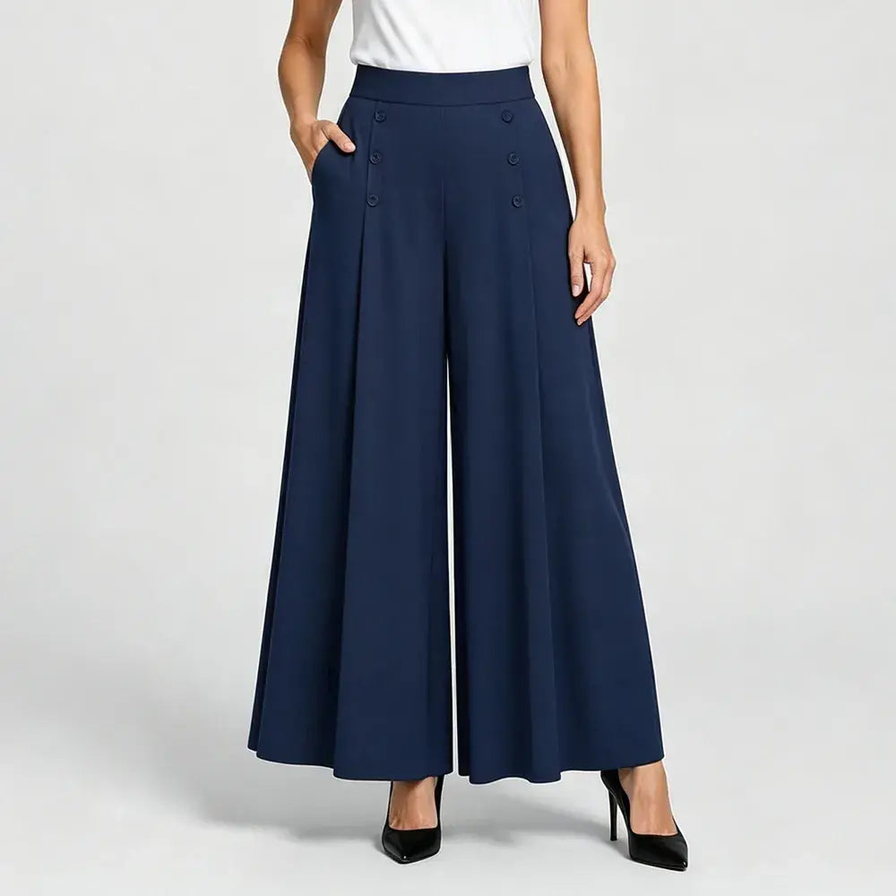 【M-5XL】Dámské elegantní skládané kalhoty s vysokým pasem a širokými nohavicemi