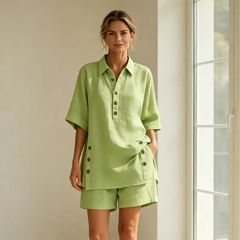 【S-5XL】50%OFF Letní nová dámská dvoudílná souprava košile s krátkým rukávem a volných kalhot 2026 ✨