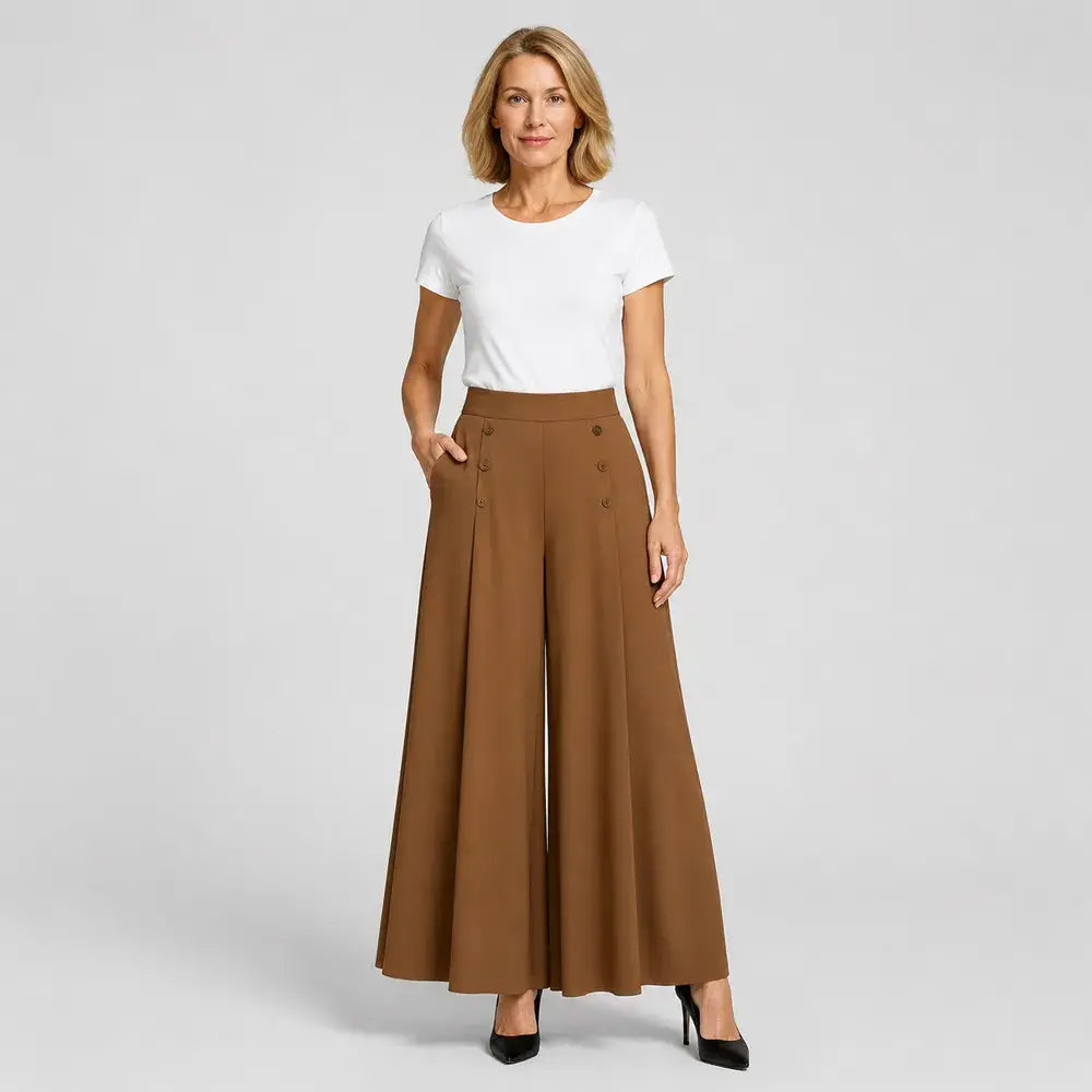 【M-5XL】Dámské elegantní skládané kalhoty s vysokým pasem a širokými nohavicemi