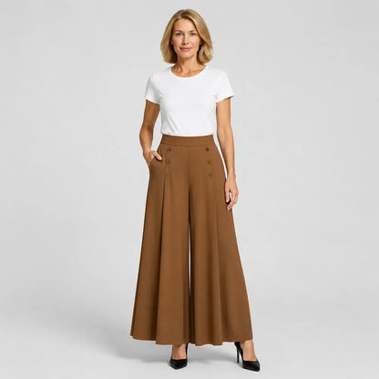 【M-5XL】Dámské elegantní skládané kalhoty s vysokým pasem a širokými nohavicemi