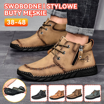 🔥😀Nowe męskie buty Martin w dużych rozmiarach, skórzane buty z wysokim stanem, zapinane na suwak, szyte ręcznie-4155415