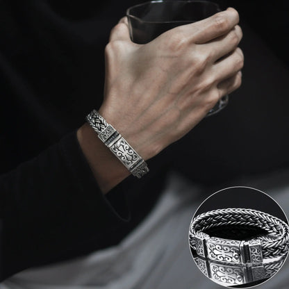 ✨✨Pánské náramky ze stříbra 925, ručně tkané, široké a silné – trendy retro styl.
