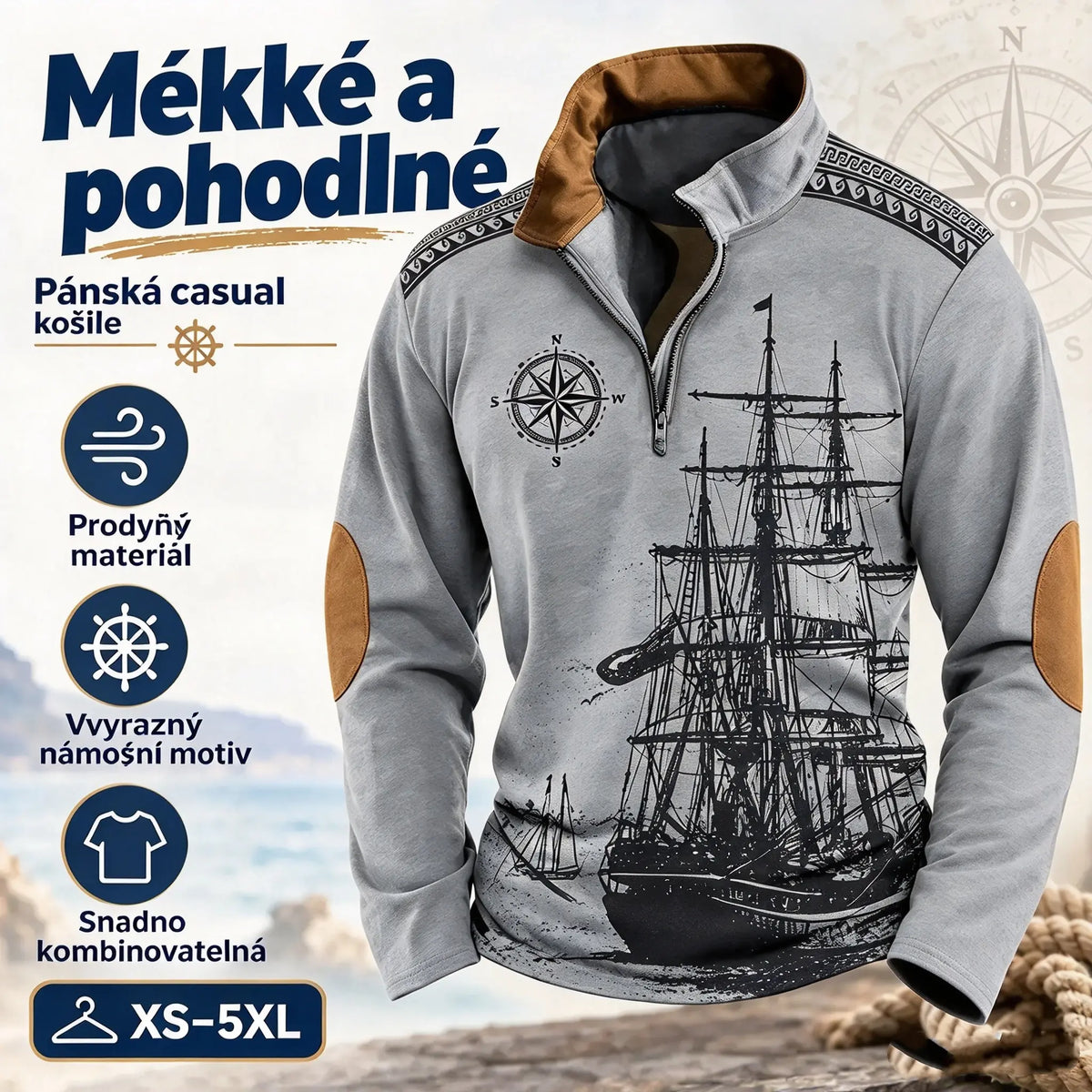 🌟【S-5XL】Nová zimní pánská stylová mikina s potiskem, dlouhými rukávy a polovičním zipem